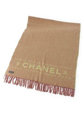 Chanel Cashmere Cambon Logo Shawl Scarf Brown Green